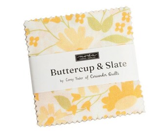 BUTTERCUP & SLATE Moda fabric 4 MINI Charm packs Corey Yoder farmhouse yellow calico cottage quilting sewing shabby 2.5" squares 29150MC