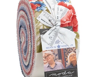 BELLE ISLE Jelly Roll Quilting sewing Roses Moda fabric Minick Simpson quilters cotton patriotic red white blue farmhouse 14920JR