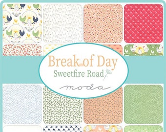 BREAK of DAY Moda 4 MINI Charm packs fabric quilting sewing Sweetfire Road cottage shabby farmhouse chickens sunrise 2.5" squares 43100MC