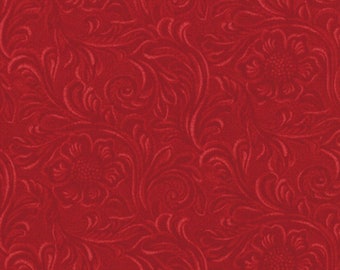 TOOLED LEATHER cotton quilt fabric Deep in the Heart of Texas Moda Americana western cowboys Deep Burgundy Red tonal 1 yard 11216-11