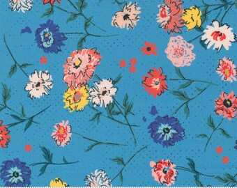 LADY BIRD 3 yds Moda Fabric Crystal Manning shabby quilting calico wildflowers sewing blue cottage garden farmhouse tossed floral 11871-20