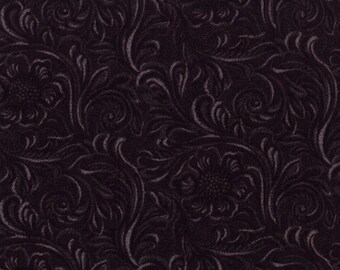 TOOLED LEATHER cotton 1/2 yd quilt fabric Deep in the Heart of Texas Moda Americana western cowboys Black of Night tonal half yard 11216-16