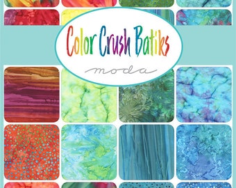 COLOR CRUSH BATIKS 3 charm packs Moda fabric 100% cotton batik rainbow quilting sewing palette brights purple yellow 4363PP