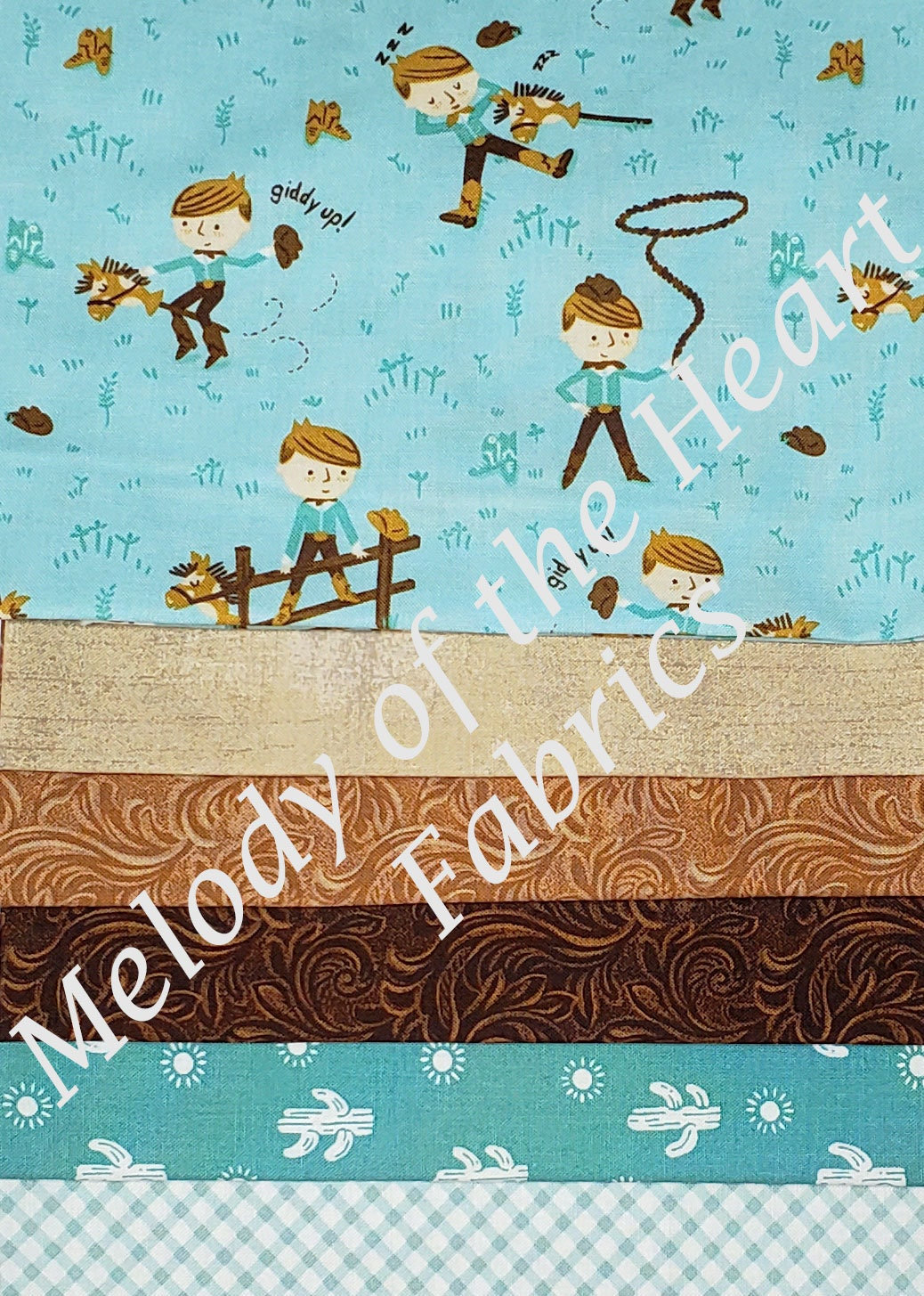 Western Cowboy 6 FQ Set Moda Fabric Fat Quarters teal cactus browns Little Cowpoke blenders Erin Michael Stacy Hsu quilting sewing 1122a