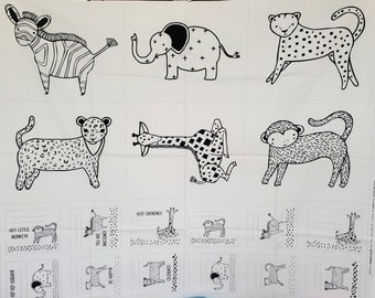 SAVANNAH panel Moda charcoal GINGIBER Fabric baby sewing children one yard monkey tiger leopard sewing Jungle animals QUILTING 48220-21