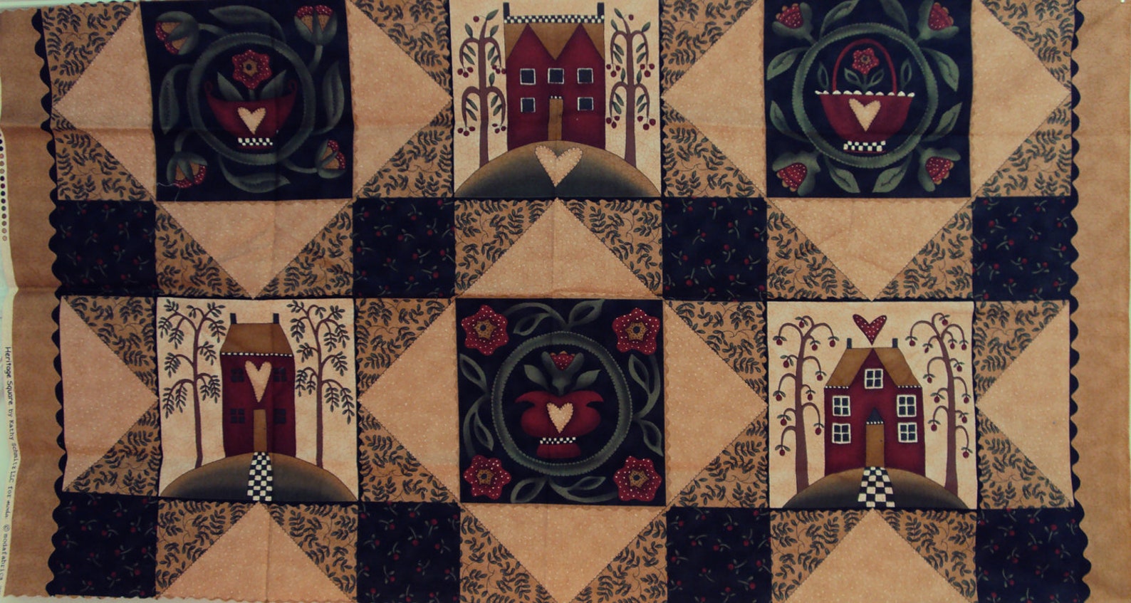 Primitive homestead panel Moda quilt fabric HERITAGE SQUARE Etsy