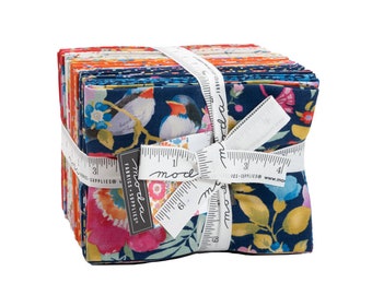 LULU 30 Fat Quarters Moda Fabric quilting sewing CHEZ MOI modern retro birds floral magical garden orange navy Shabby farmhouse chic 33580AB