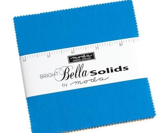 BELLA SOLIDS Bright 3 Charm Packs Moda fabric quilt sew 5" squares Quilting blenders modern tropical rainbow color palette 9900PPB