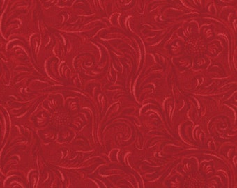TOOLED LEATHER Moda cotton 3 yds deep red quilting sew fabric southwestern farmhouse Ranch Texas America western cowboy 3 full yard 11216-11