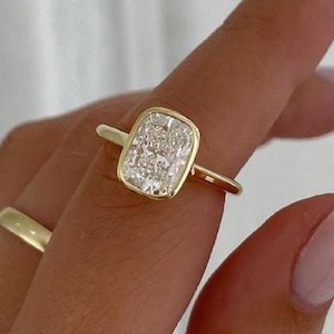 3 CT Elongated Cushion Cut Moissanite Bezel Set Engagement Ring 14K Gold Wedding Ring Cushion Solitaire Diamond Ring Anniversary Rings