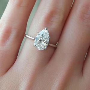 Pear Shaped Moissanite Engagement Ring, 2 CT Pear Cut Ring, Tear Drop diamond ring, Simulant ring Moissanite Solitaire ring Gift for her