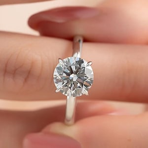 2CT Round Simulated Diamond Engagement Ring, 4 Prong Silver Wedding Ring, Hidden Halo Ring, Anniversary Gift | Ring