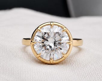 3 CT Round Cut Moissanite Solitaire Ring: Solid Gold Engagement Ring