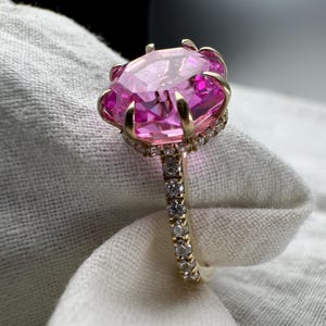 4 Ct Pink Round Diamond Wedding Ring Hidden Halo Diamond Engagement Ring Pink Moissanite Diamond Ring 14k 18k Solid Gold Wedding Ring