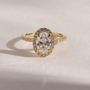 2 CT Oval Cut Halo Moissanite Engagement Ring, 14K Gold Halo Bridal Wedding Diamond Ring, Classic Anniversary or Promise Ring for Women