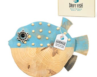 Driftwood Fish Wall Decor: Coastal Beach House Art (13"x9")