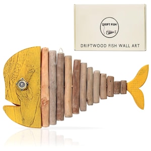 Driftwood Fish Nautical Wall Decor - Handmade Wooden Rustic Coastal Wall Art - Ocean Beach Decoration (18&quot; x 10&quot;)