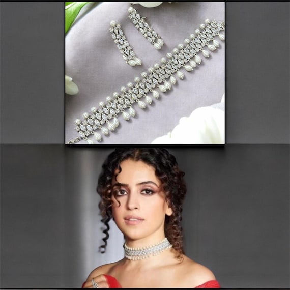 Bollywood Kiara Sabyasachi Inspired CZ cubic zirconia premium quality  necklace choker set, necklace with earrings