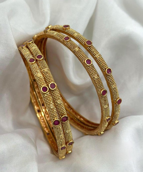 Antique Matte Gold Plated Screw Openable Bangles | Traditional Indian Kada Style | Premium Ethnic Jewelry for Women Size 2.6