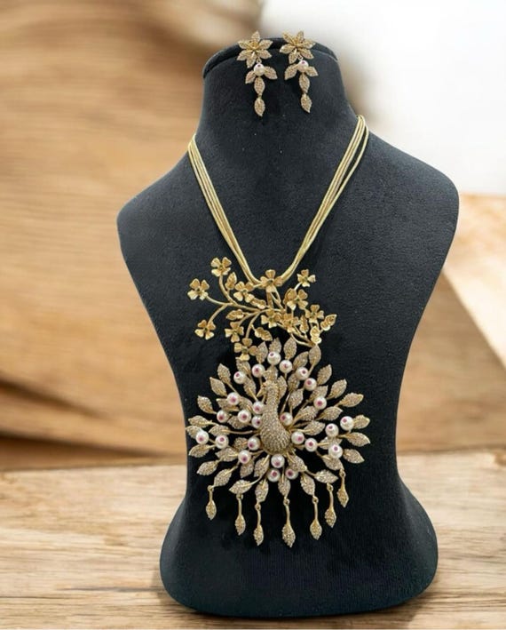 Antique Sabyasachi inspired bollywood 24k gold plated handmade fashion polki statement CZ Necklace , Indian necklace set, Wedding Jewellery