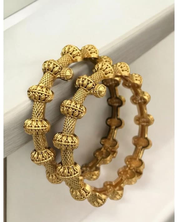 Indian Bollywood Fashion Sabyasachi inspired gold plated traditional bangles kdha or kangans Size 2.4