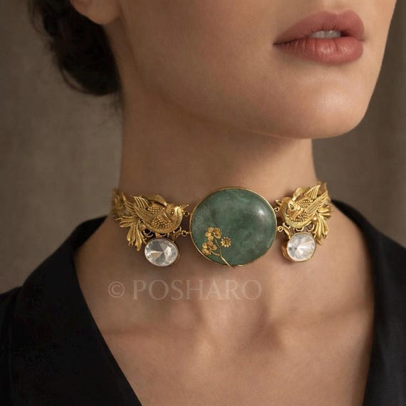 Emerald Choker Set with Earrings | Sparrow Motif Kundan Polki Jewelry | Nature Inspired Bridal Necklace