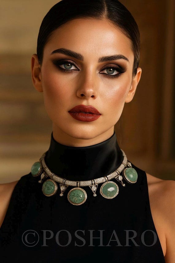 Moissanite Polki Necklace Set: Sabyasachi Bridal Style, Green Emerald, Victorian CZ Finish