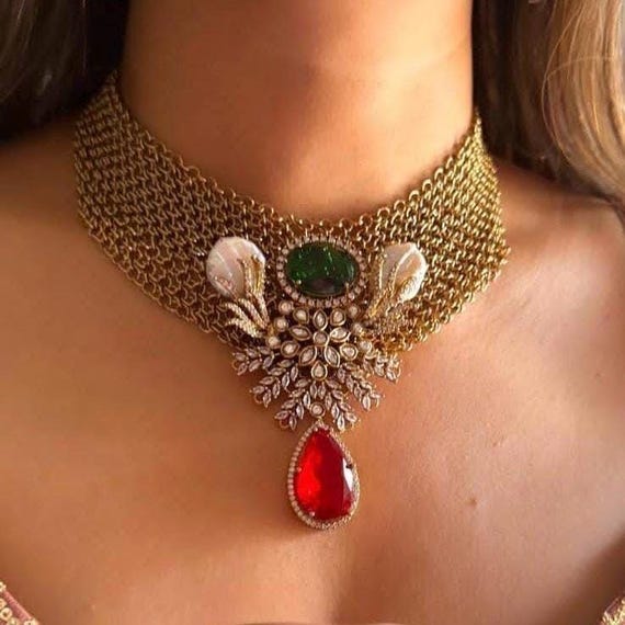 Jodha Gold Matte Necklace and Earrings