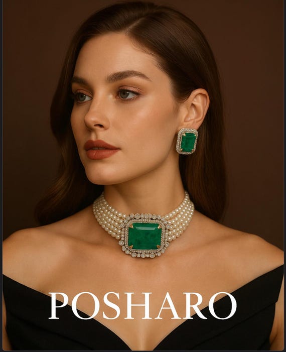 Emerald Polki Choker Set: Victorian Gold-Plated Kundan Necklace