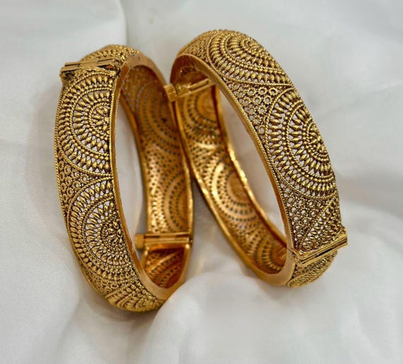 Antique Matte Gold Plated Screw Openable Bangles | Traditional Indian Kada Style | Premium Ethnic Jewelry for Women Size 2.6