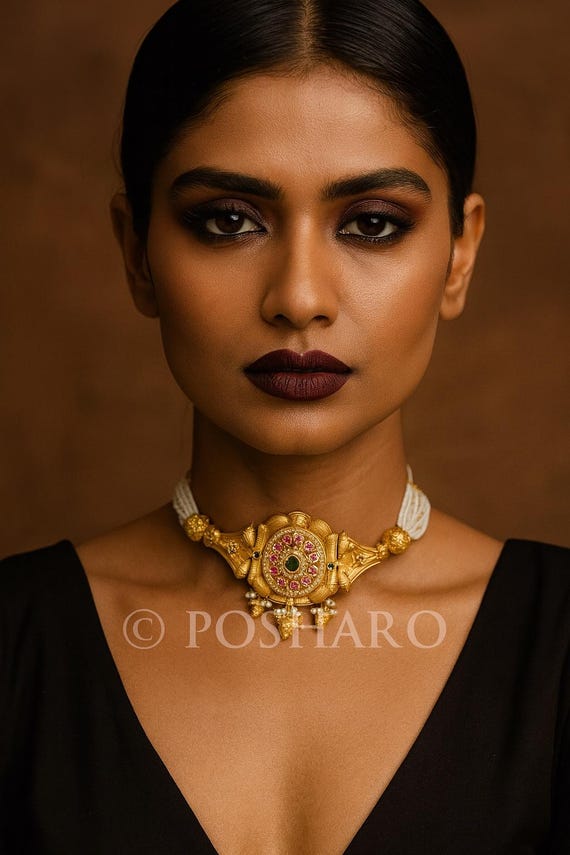 Zariya Matte Gold Choker and Earrings – A Timeless Indo-Western Elegance