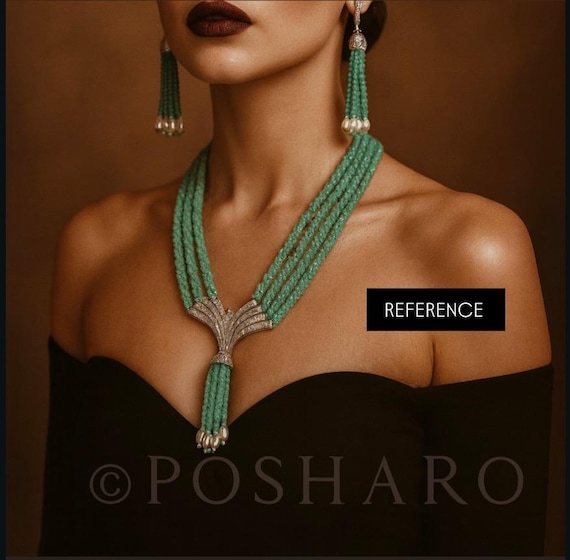 Baguette AD Pendant Necklace Set: Hydro Crystal Indian Jewelry