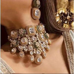 Royal Uncut Polki Kundan Necklace/ Sabyasachi inspired Doublet and Polki stones/Indian Pakistani Bridal Wedding Statement necklace set