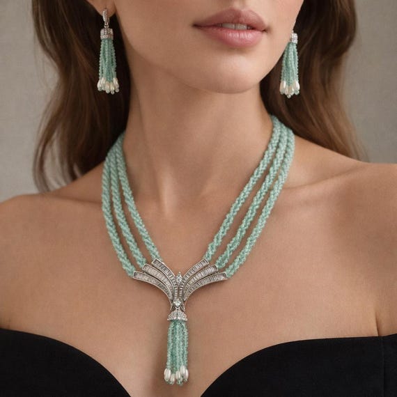 Baguette AD Pendant Necklace Set: Hydro Crystal Indian Jewelry