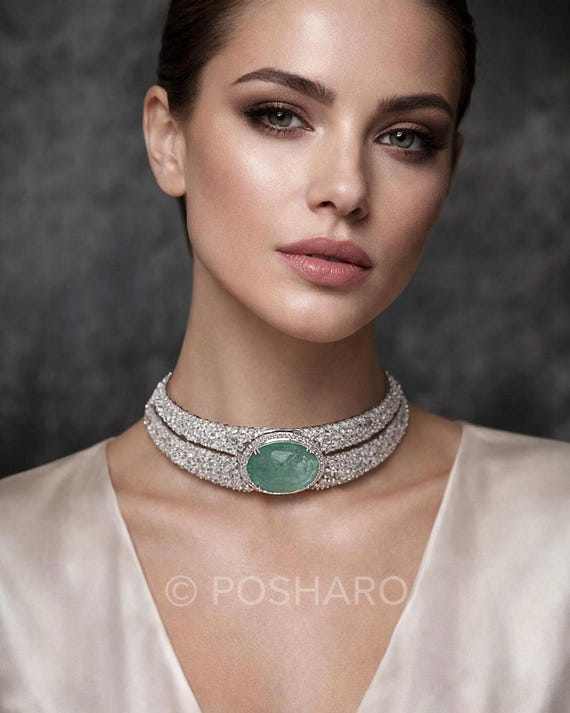 Emerald CZ Choker Set: Sabyasachi Style Indian Jewelry