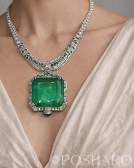 Emerald Green Statement Necklace Set, CZ Emerald Pendant Necklace, Luxury Bridal Jewelry Set, Emerald Crystal Wedding Necklace with Studs