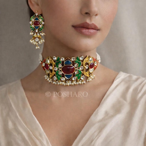 Royale Indo-Western Precious Maharani Choker and Earrings