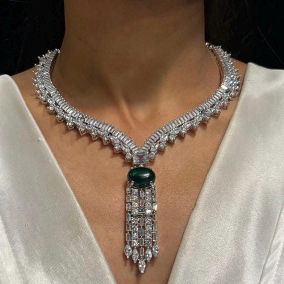 Sabyasachi Inspired CZ zirconia green emerald premium quality jewelry set, with earrings, American Diamonds Set, next to real diamond s