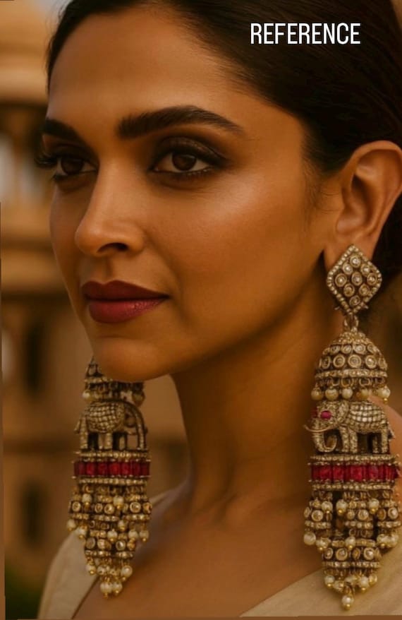 Royal Elephant Sabyasachi inspired  Jhumka Earrings | South Indian Bridal Jewelry | Gold Finish Statement Earrings
