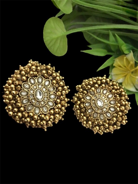 Indian Bollywood Traditional Sabyasachi Inspired Gold Plated Kundan Studs or Earrings