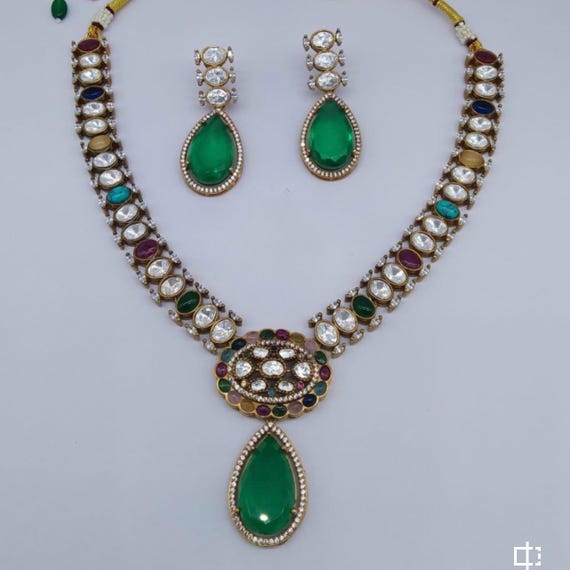 Zara Creations – Luxury Moissanite Kundan Navratan Jewelry Set