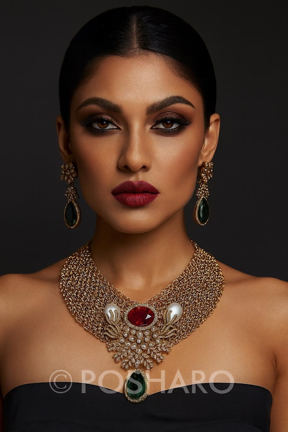 Jodha Gold Matte Necklace and Earrings