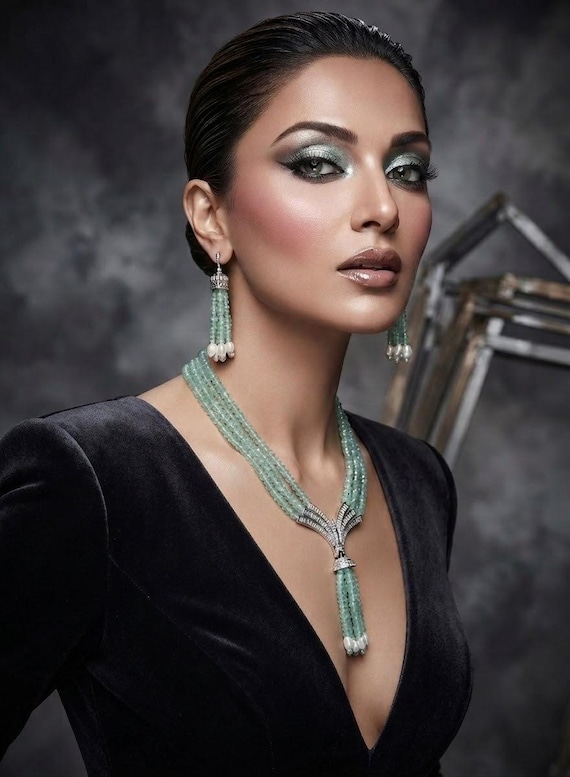 Baguette AD Pendant Necklace Set: Hydro Crystal Indian Jewelry