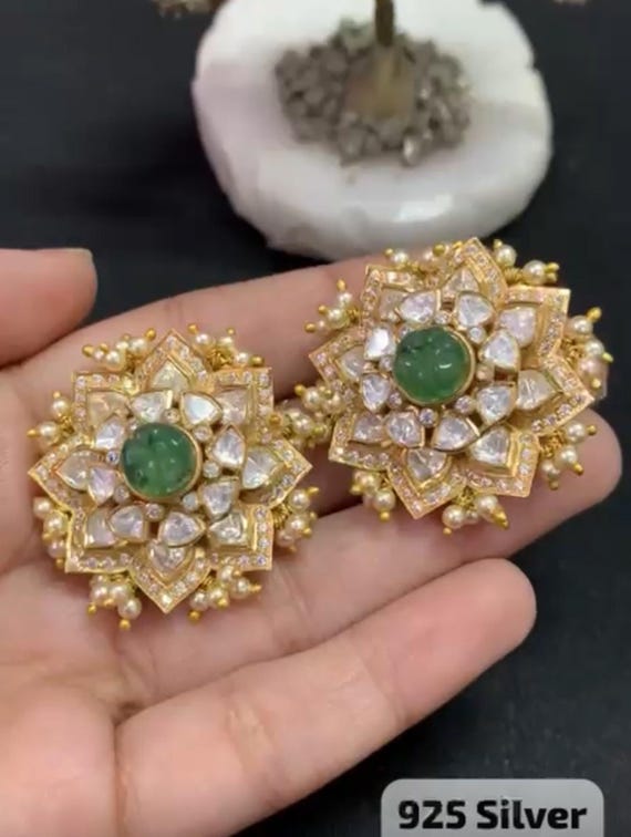 Victorian Blue Sapphire Sterling Silver Earrings: 18K Gold Plated