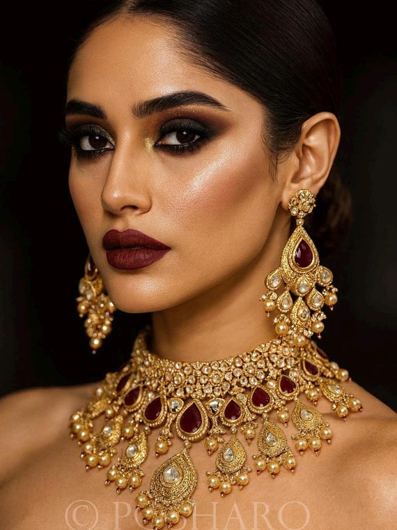 Uncut Polki Kundan Flexible Choker Necklace Set Bridal Jewelry Set Maroon & Gold Indian Pakistani Wedding Jewelry Statement set with Earring