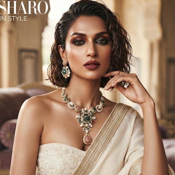 Heritage Multistone Sabyasachi Inspired Kundan Necklace Set | Premium Polki Fusion Jewelry | Bridal & Festive Wear | POSHARO