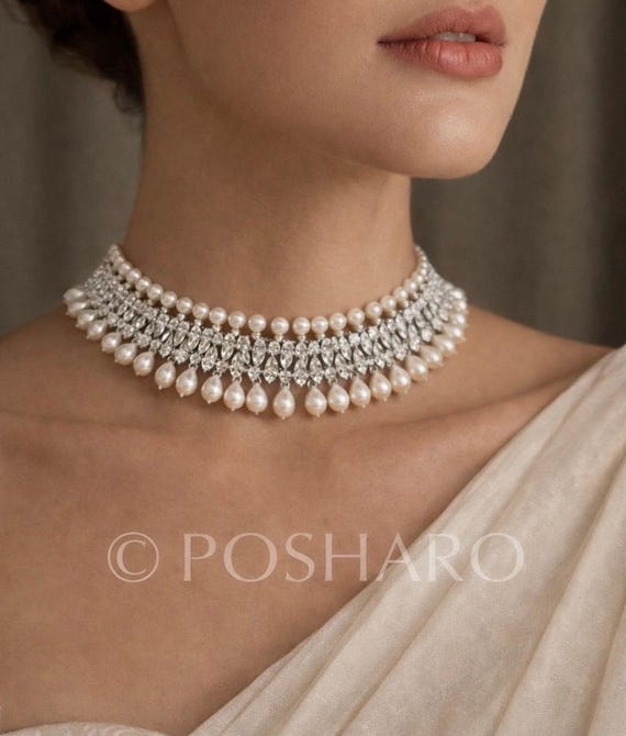 CZ Choker Necklace Set: Bollywood Inspired Indian Jewelry