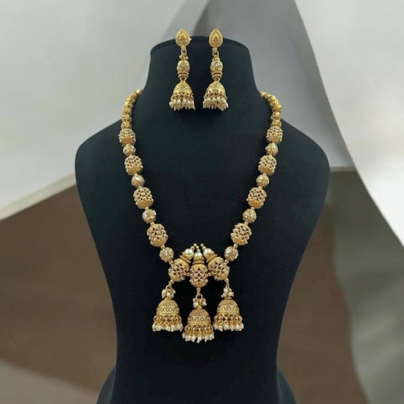 Indian Bollywood Traditional Sabyasachi Inspired 24k Gold Plated necklace set, mala jewellery set or necklace with earrings