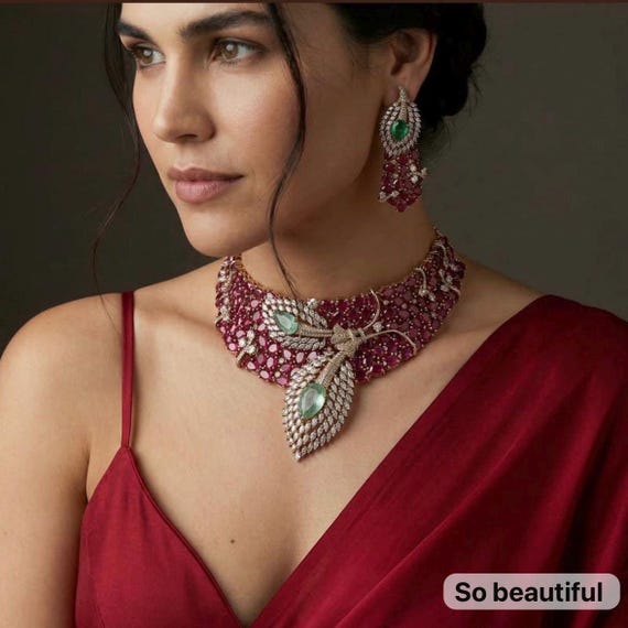 Ruby Emerald Bridal Choker Set Luxury Indian Wedding Necklace Set for Brides