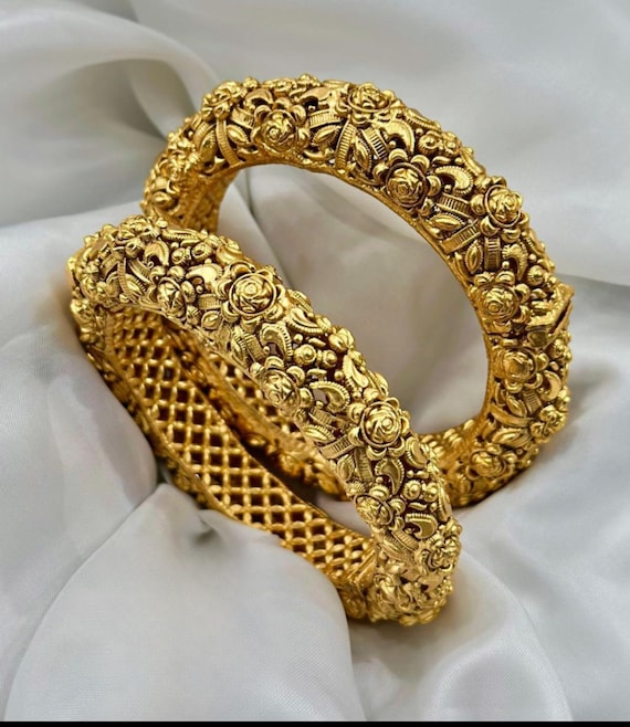 Antique Matte Gold Plated Screw Openable Bangles | Traditional Indian Kada Style | Premium Ethnic Jewelry for Women Size 2.6